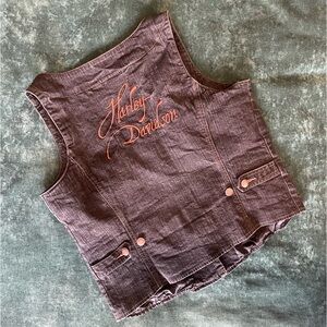 Harley Davidson Women’s Embroidered Black  Denim Button Down Vest Size Large